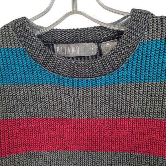 Gitano Mens M Sweater Striped Knit Acrylic Ribbed Cuff and Hem Soft 80s Vintage - Picture 4 of 10